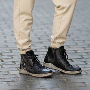 Remonte Leather High Top Sneakers Size 5.5 /EU36 Black Pewter Comfort Zip Shoes